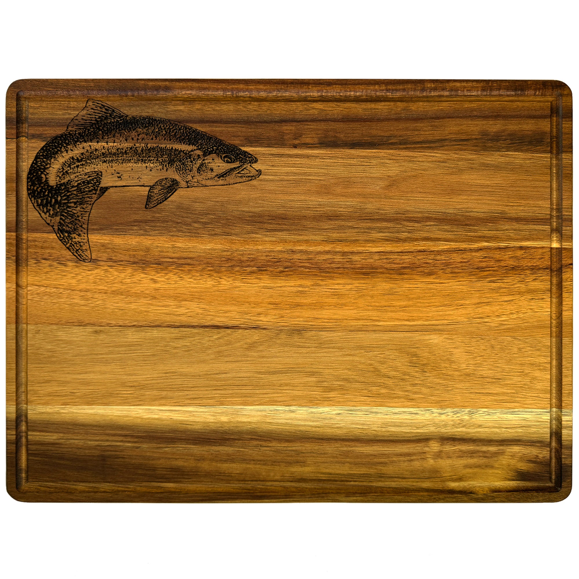 Custom Handmade Rectangle store Cutting Board with Inlayed Trout